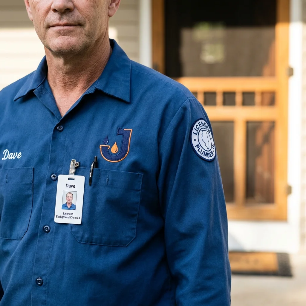 Licensed plumber showing ID badge in Huntington Beach, CA