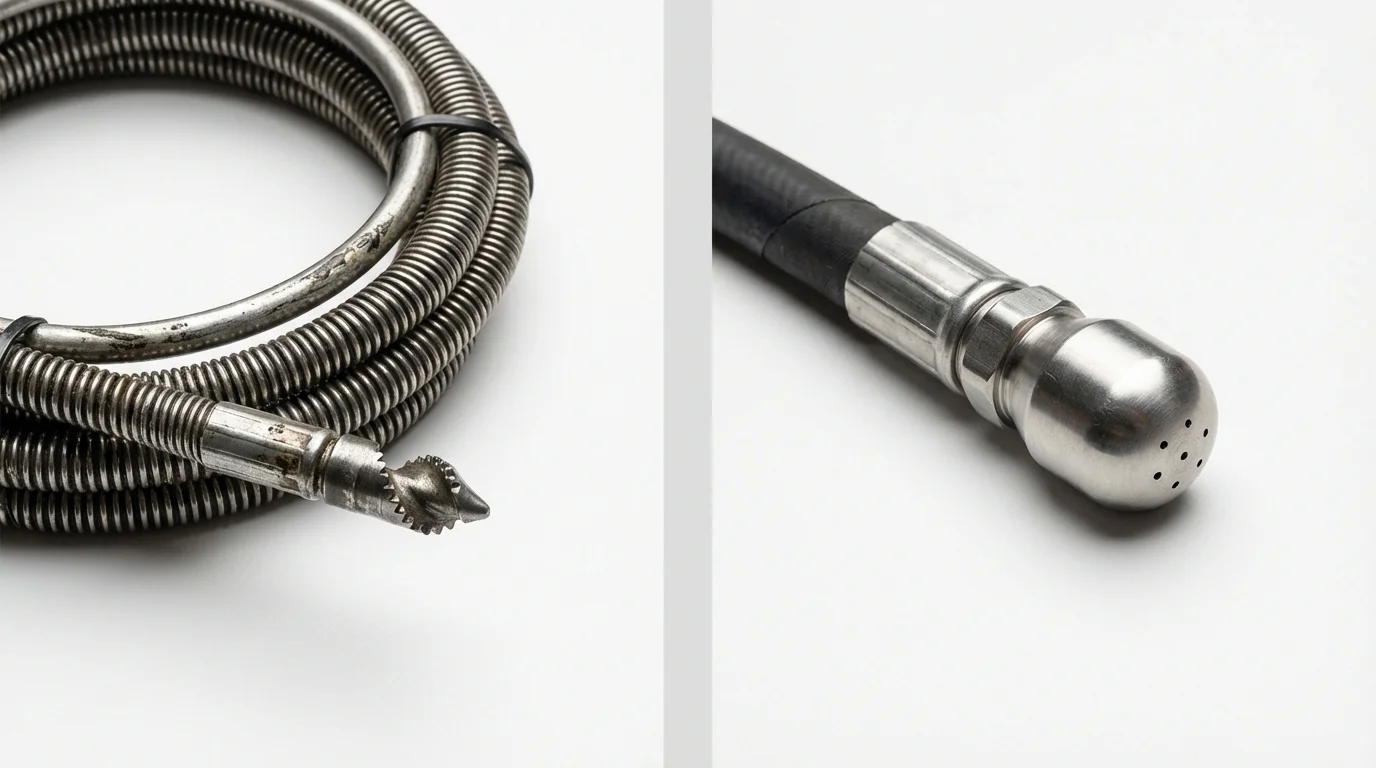 Drain snake cable and hydro jetting nozzle used for drain cleaning in Huntington Beach, CA
