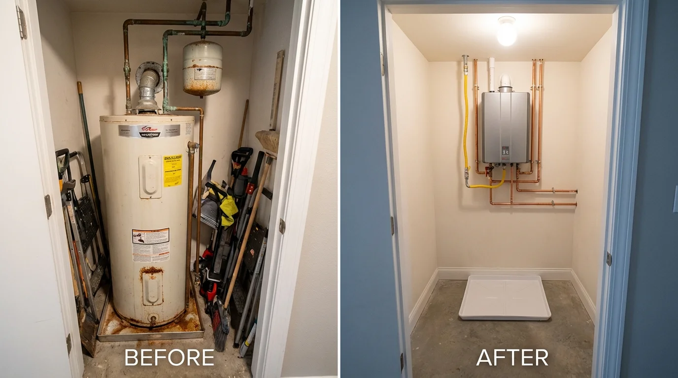 Tank water heater versus wall-mounted tankless unit comparison for Huntington Beach, CA homeowners