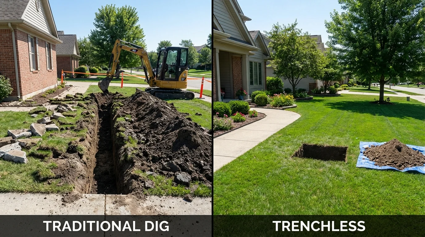Trenchless sewer repair with minimal yard damage versus traditional excavation in Huntington Beach, CA